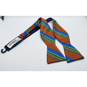 Countess Mara Bow Tie Silk Orange Green Blue Stripes 2.25" Wide Self Tie NEW